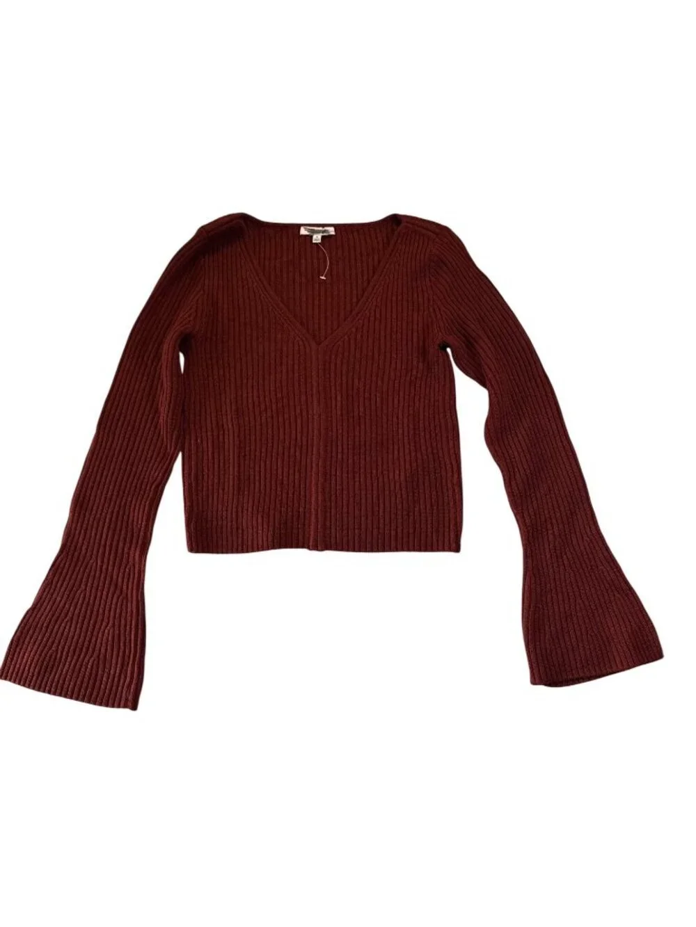 Madewell Ribbed V-Neck Sweater Top in Merino Wool~Size M~Deep Rust Red NWoT L726 - Picture 6 of 9